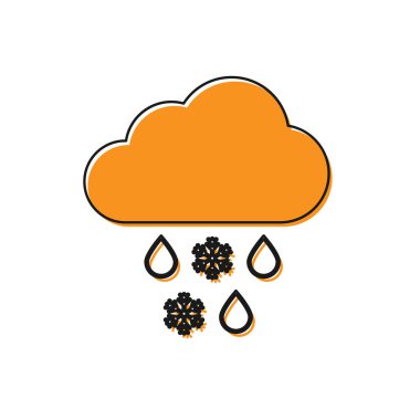 Beyaz arka planda izole edilmiş kar ve yağmur simgesine sahip Turuncu Bulut. Hava durumu simgesi. Vektör İllüstrasyonu