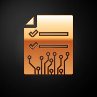 Gold Smart sözleşme simgesi siyah arka planda yalıtılmış. Blockchain teknolojisi, kripto para madenciliği, bitcoin, altcoins, dijital para piyasası. Vektör İllüstrasyonu