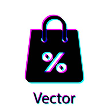 Beyaz arka planda izole edilmiş bir yazıt yüzde indirim simgesi ile Siyah Shoping çanta. Çanta tabelası. Kadın çantası simgesi. Kadın çanta tabelası. Vektör İllüstrasyonu