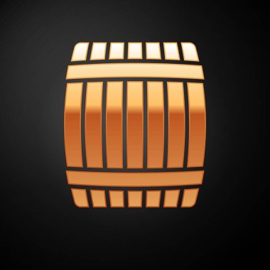 Altın Ahşap varil simgesi siyah arka plan üzerinde izole. Vektör İllüstrasyonu