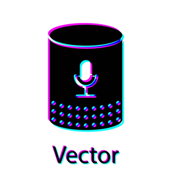 Icono de asistente de voz negra aislado sobre fondo blanco. Interfaz de usuario de control de voz altavoz inteligente. Ilustración vectorial — Vector de stock