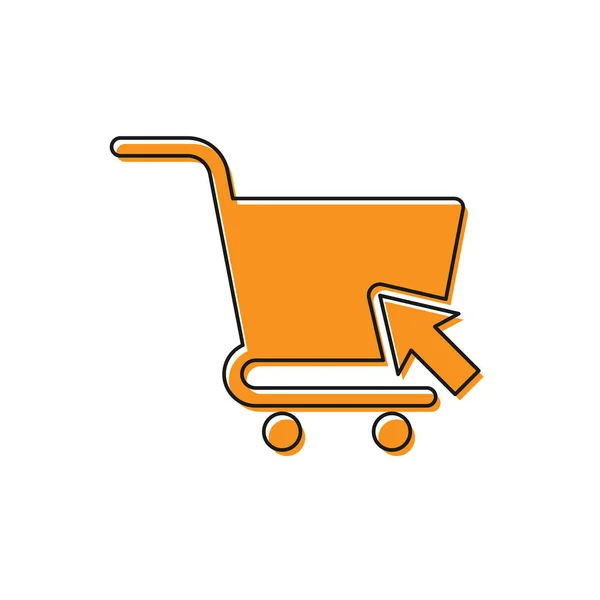 Orange Shopping cart with cursor icon isolated on white fone. Концепция онлайн-покупки. Знак службы доставки. Символ супермаркета. Векторная миграция — стоковый вектор