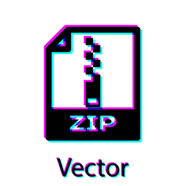 Icono de documento de archivo ZIP negro. Descargar icono de botón zip aislado sobre fondo blanco. Símbolo del archivo ZIP. Ilustración vectorial — Vector de stock