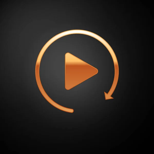 Siyah arka planda yalıtılmış basit yeniden oynatma simgesi gibi Gold Video oynatma düğmesi. Vektör İllüstrasyonu