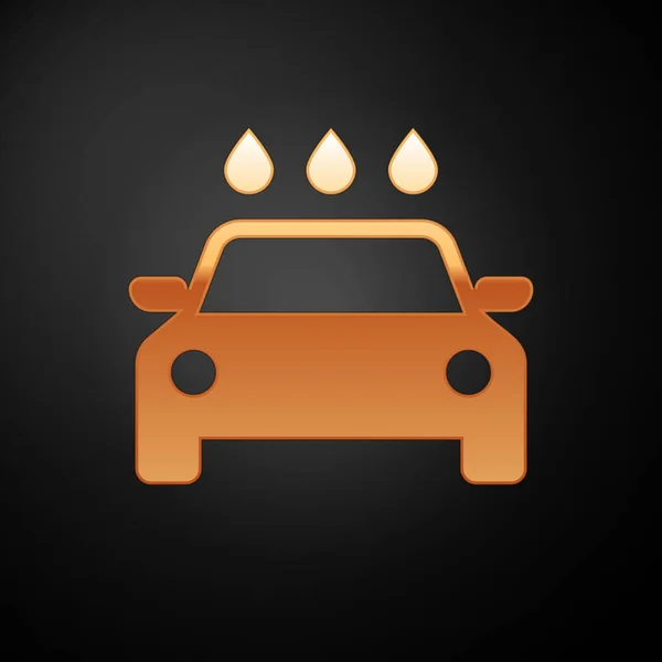 Gold icône de lavage de voiture isolé sur fond noir. Service de lavage de voiture et icône nuage d'eau. Illustration vectorielle — Image vectorielle