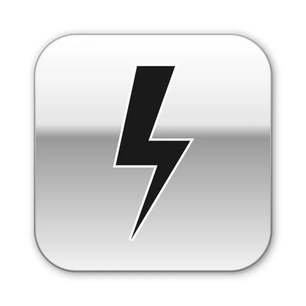 Black Lightning bolt icon isolated on white background. Flash icon. Charge flash icon. Thunder bolt. Lighting strike. Silver square button. Vector Illustration — Stock Vector