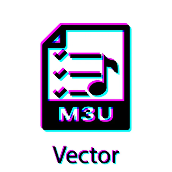 Ícone de documento de arquivo M3U preto. Baixar ícone de botão m3u isolado no fundo branco. Símbolo de ficheiro M3U. Ilustração vetorial — Vetor de Stock