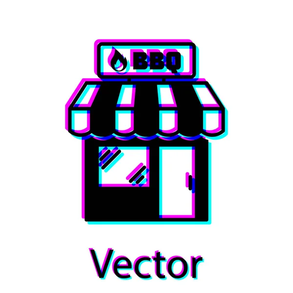 Черный Барбекю торгового здания или иконка магазина изолированы на белом фоне. Вечеринка барбекю. Строительство магазина. Векторная миграция — стоковый вектор