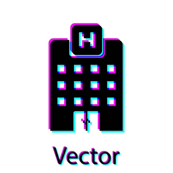 Edifício hospital médico preto com ícone de cruz isolado no fundo branco. Centro médico. Saúde. Ilustração vetorial — Vetor de Stock