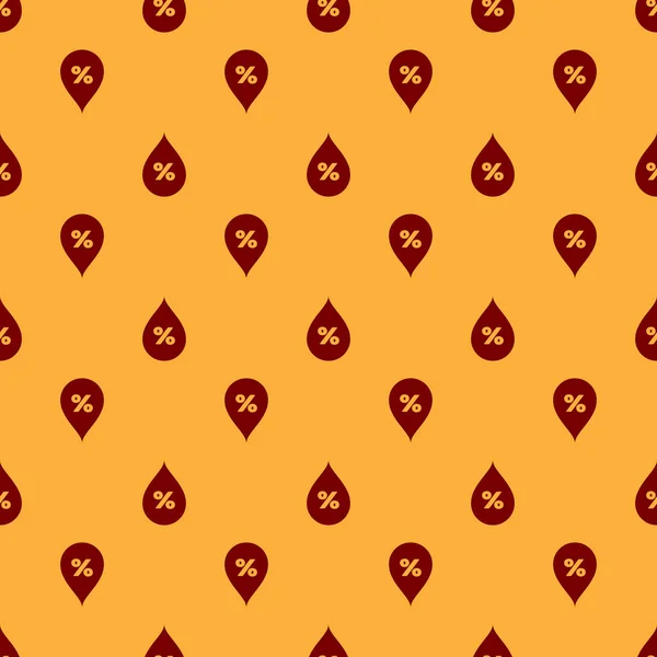 Rojo icono de porcentaje de gota de agua aislado patrón sin costura sobre fondo marrón. Análisis de humedad. Diseño plano. Ilustración vectorial — Vector de stock