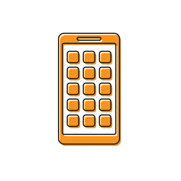 Orange Mobile Apps icono aislado sobre fondo blanco. Smartphone con iconos de pantalla, aplicaciones. teléfono móvil mostrando la pantalla. Diseño plano. Ilustración vectorial — Vector de stock