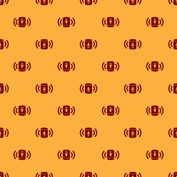 Rotes Symbol des Sprachassistenten isoliert nahtlose Muster auf braunem Hintergrund. Sprachsteuerung Benutzeroberfläche Smart Speaker. flache Bauweise. Vektorillustration — Stockvektor