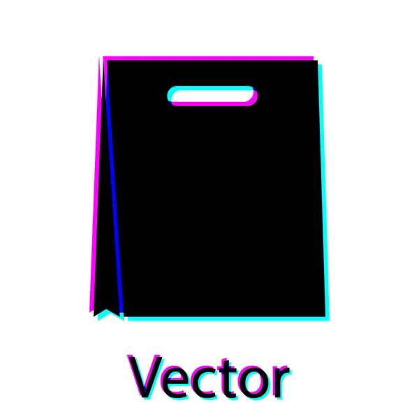 Icono de bolsa de compras de papel negro aislado sobre fondo blanco. Firma del paquete. Ilustración vectorial — Vector de stock