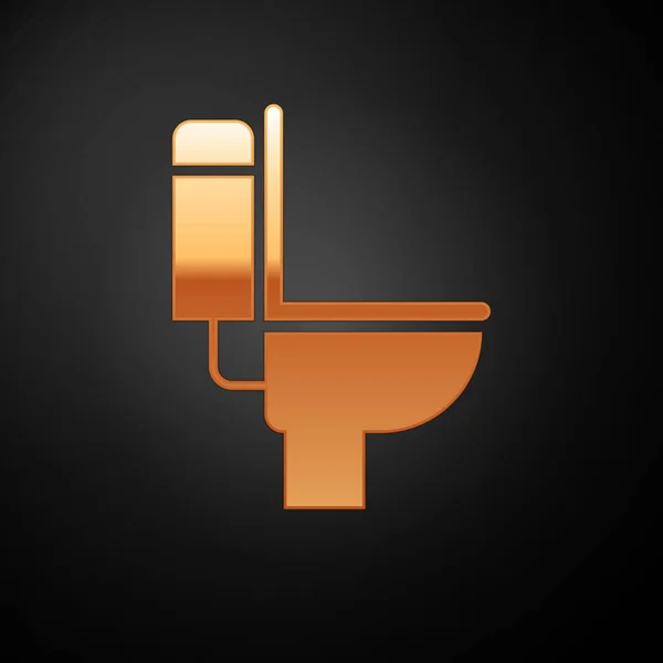 Gold WC miska ikona izolované na černém pozadí. Vektorová ilustrace — Stockový vektor