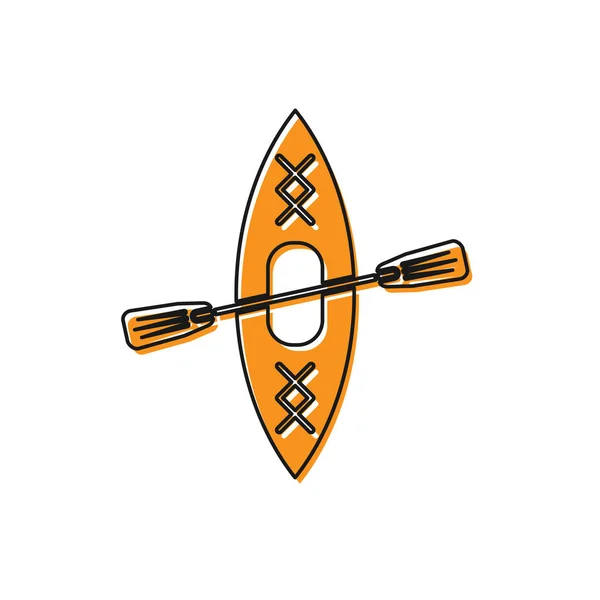 Kayak naranja y el icono de la paleta aislados sobre fondo blanco. Kayak y canoa para la pesca y el turismo. Actividades al aire libre. Ilustración vectorial — Vector de stock