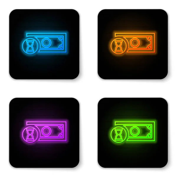Glowing neon Fast payments icon isolated on white background. Fast money transfer payment. Financial services, fast loan, time is money, cash back concept. Black square button. Vector Illustration — Stock Vector