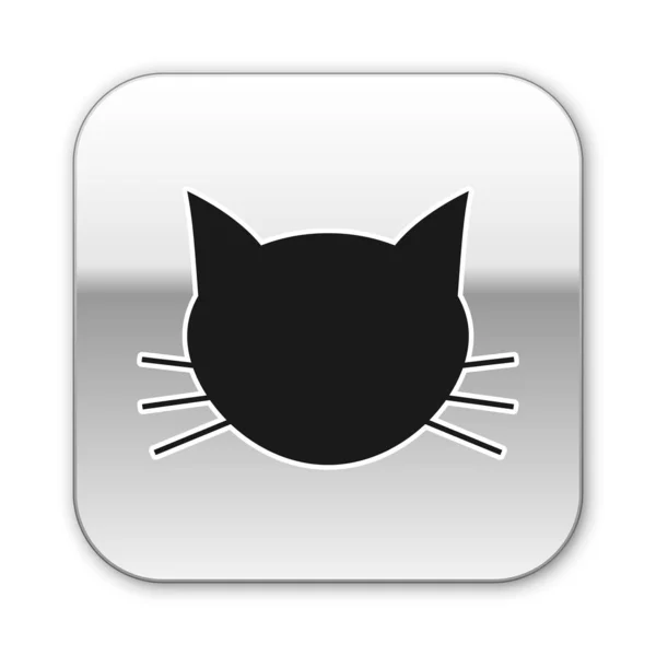 흰색 배경에 격리 된 검은 고양이 아이콘입니다. 실버 스퀘어 버튼. 벡터 일러스트레이션 — 스톡 벡터