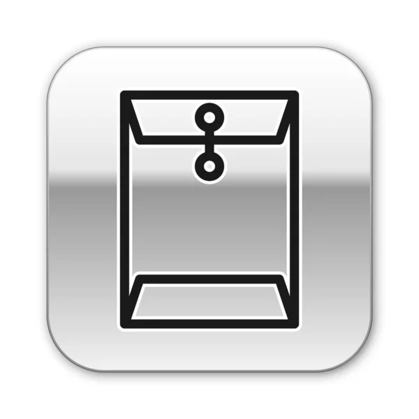 Μαύρο εικονίδιο φακέλου απομονώθηκε σε λευκό φόντο. Σύμβολο επιστολής μηνύματος ηλεκτρονικού ταχυδρομείου. Ασημί τετράγωνο κουμπί. Απεικόνιση διανυσματικών φορέων — Διανυσματικό Αρχείο