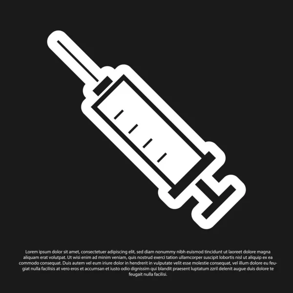 Black Syringe icon isolated on black background. Syringe for vaccine, vaccination, injection, flu shot. Medical equipment. Vector Illustration — Stock Vector