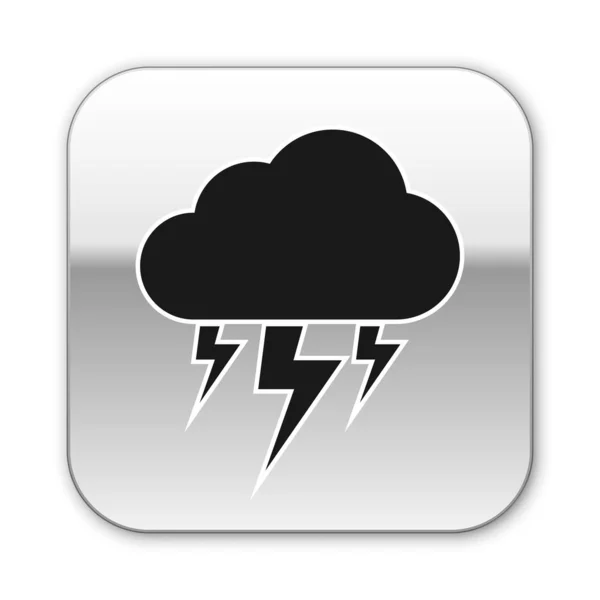 Icona Black Storm isolata su sfondo bianco. Nuvole e fulmini. Icona meteo della tempesta. Pulsante quadrato argento. Illustrazione vettoriale — Vettoriale Stock