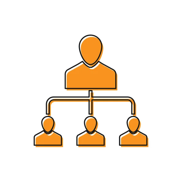 Icono de marketing Orange Referral aislado sobre fondo blanco. Marketing en red, asociación empresarial, estrategia de programa de referencia. Ilustración vectorial — Vector de stock