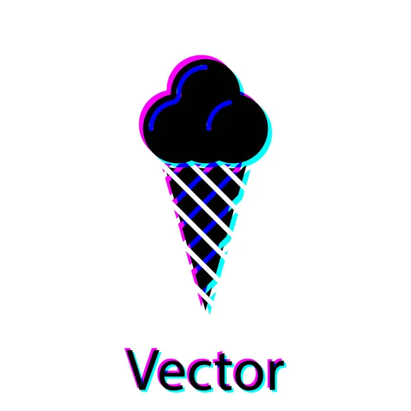 Black Ice cream in waffle cone icon isolated on white background. Sweet symbol. Vector Illustration — Stock Vector