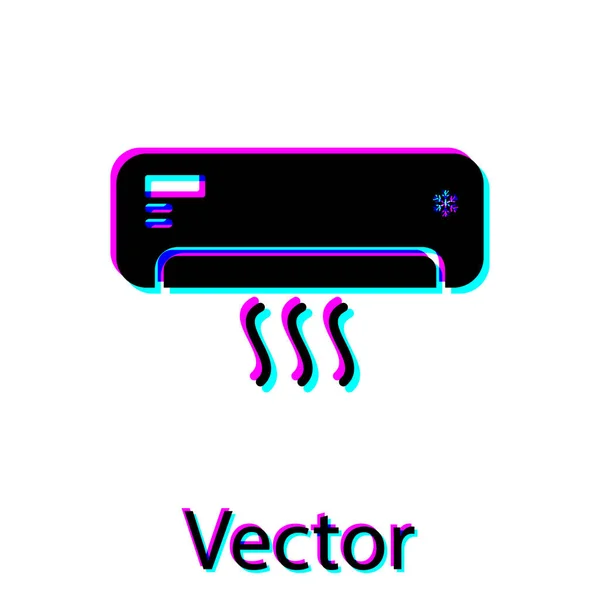 Ar condicionado preto com ícone de ar fresco isolado no fundo branco. Sistema de divisão sinal de ar condicionado. Sistema de controle de clima frio e frio. Ilustração vetorial — Vetor de Stock