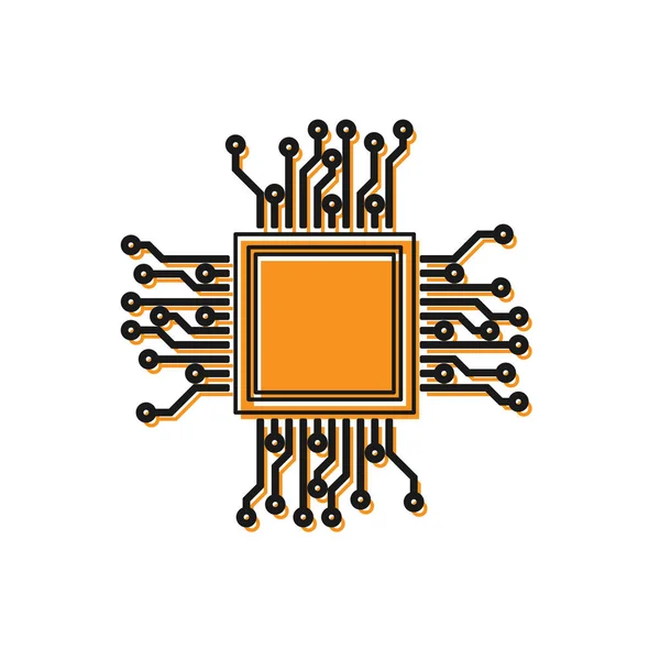 Icona del processore arancione isolato su sfondo bianco. CPU, unità centrale di elaborazione, microchip, microcircuito, processore di computer, chip. Illustrazione vettoriale — Vettoriale Stock