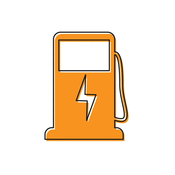 Πορτοκαλί εικονίδιο σταθμού φόρτισης αυτοκινήτου απομονώνεται σε λευκό φόντο. Οικολογικό σήμα αντλίας ηλεκτρικού καυσίμου. Απεικόνιση διανυσματικών φορέων — Διανυσματικό Αρχείο