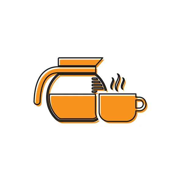 Orangefarbene Kaffeekanne mit Tassen-Symbol auf weißem Hintergrund. Vektorillustration — Stockvektor