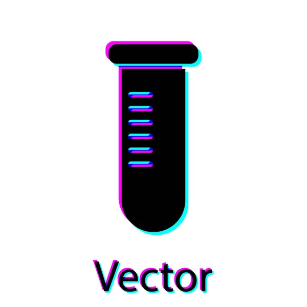 Tubo ou frasco de ensaio preto - ícone de ensaio químico em laboratório isolado sobre fundo branco. Laboratório, sinal de vidro científico. Ilustração vetorial — Vetor de Stock