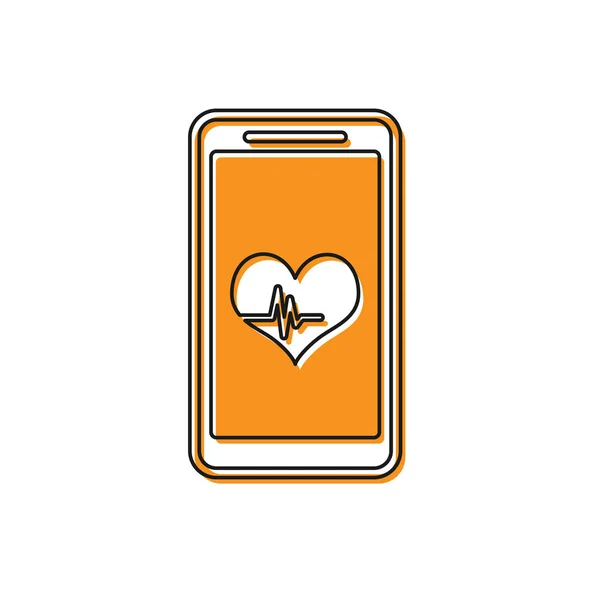 Pomarańczowy smartfon z ikoną funkcji czujnika tętna na białym tle. Ilustracja wektorowa — Wektor stockowy