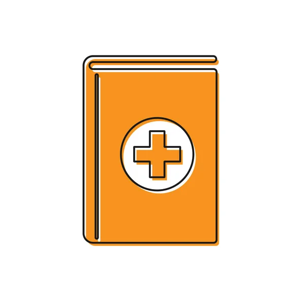 Icono del libro médico naranja aislado sobre fondo blanco. Ilustración vectorial — Vector de stock