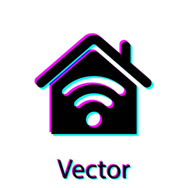 Casa inteligente negra con icono wi-fi aislado sobre fondo blanco. Control remoto. Ilustración vectorial — Vector de stock