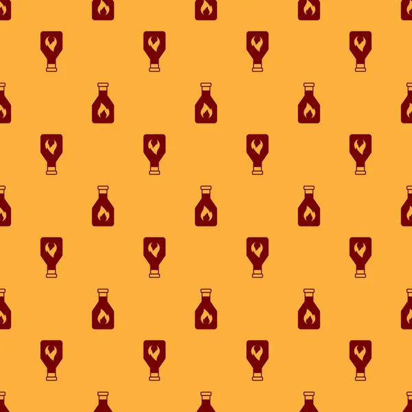 Red Ketchup icono de la botella patrón inconsútil aislado sobre fondo marrón. Ilustración vectorial — Vector de stock