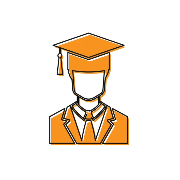 Orange Masculino perfil estudante de pós-graduação com vestido e ícone de boné de graduação isolado no fundo branco. Ilustração vetorial — Vetor de Stock