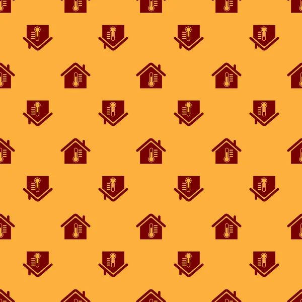 Red House sıcaklık simgesi kahverengi arka plan üzerinde dikişsiz desen izole. Termometre simgesi. Vektör İllüstrasyonu — Stok Vektör