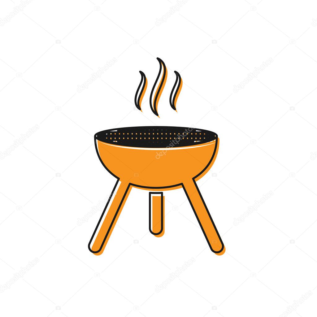 Orange Barbecue grill icon isolated on white background. BBQ grill party. Vector Illustration