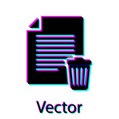 Siyah Sil dosya belge simgesi beyaz arka planda yalıtılmış. Geri dönüşüm kutusu işareti ile kağıt kağıt. Reddedilen belge simgesi. Kağıt üzerinde çapraz. Vektör İllüstrasyonu