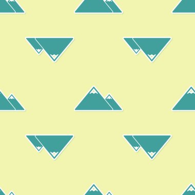 Yeşil Dağlar simgesi sarı arka plan üzerinde sorunsuz desen izole. Zafer veya başarı kavramının sembolü. Düz tasarım. Vektör İllüstrasyonu