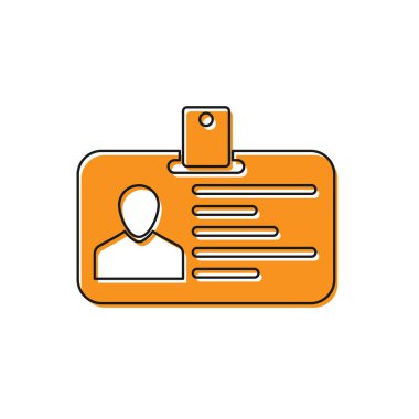 Turuncu Kimlik rozeti simgesi beyaz arka planda yalıtılmış. Kimlik kartı. Bu sunum için kullanılabilir, şirketin kimliği, reklam ve vb. Vektör İllüstrasyonu