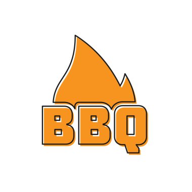 Turuncu Barbekü yangın alev simgesi beyaz arka plan izole. Isı sembolü. Barbekü ızgara partisi. Vektör İllüstrasyonu