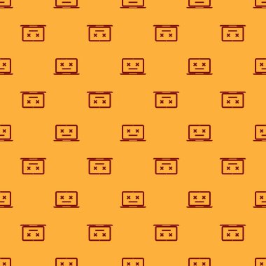 Red Dead dizüstü bilgisayar simgesi kahverengi arka plan üzerinde sorunsuz desen izole. Ölü emoji ile dizüstü bilgisayar gibi 404 hata. Pc sisteminde ölümcül hata. Düz tasarım. Vektör İllüstrasyonu