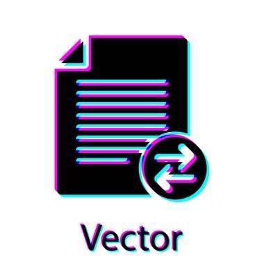 Siyah Aktarım dosyaları simgesi beyaz arka planda yalıtılmış. Dosyaları kopyalayın, veri alışverişi, yedekleme, Bilgisayar geçişi, dosya paylaşımı kavramları. Vektör İllüstrasyonu