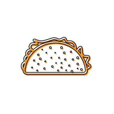 Turuncu Taco tortilla simgesi beyaz arka plan üzerinde izole ile. Geleneksel Meksika fast food'u. Vektör İllüstrasyonu