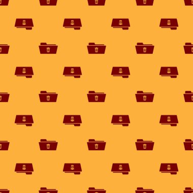 Kırmızı Silme klasör simgesi kahverengi arka planda sorunsuz desen yalıtılmış. Geri dönüşüm kutusu ile klasör. Silme veya hata klasörü. Bilgisayar bilgileri klasörü işaretini kapatın. Düz tasarım. Vektör İllüstrasyonu