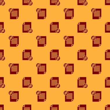 Kırmızı Aktarım dosyaları simgesi kahverengi arka plan üzerinde sorunsuz desen izole. Dosyaları kopyalayın, veri alışverişi, yedekleme, Bilgisayar geçişi, dosya paylaşımı kavramları. Düz tasarım. Vektör İllüstrasyonu