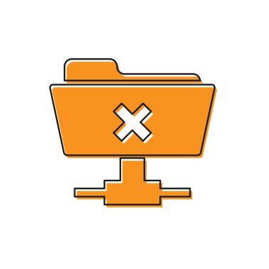 Turuncu Ftp beyaz arka plan üzerindeki işlem simgesini iptal eder. Yazılım güncelleştirme, transfer protokolü, yönlendirici, takım çalışması araç yönetimi, kopyalama süreci kavramı. Vektör İllüstrasyonu