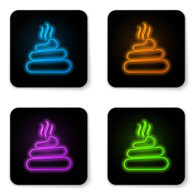 Parlayan neon bok simgesi beyaz arkaplanda izole edildi. Siyah kare düğme. Vektör İllüstrasyonu