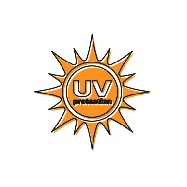 Turuncu Uv koruma simgesi beyaz arka plan üzerinde izole. Ultraviyole ışınları radyasyon. Spf güneş işareti. Vektör İllüstrasyonu